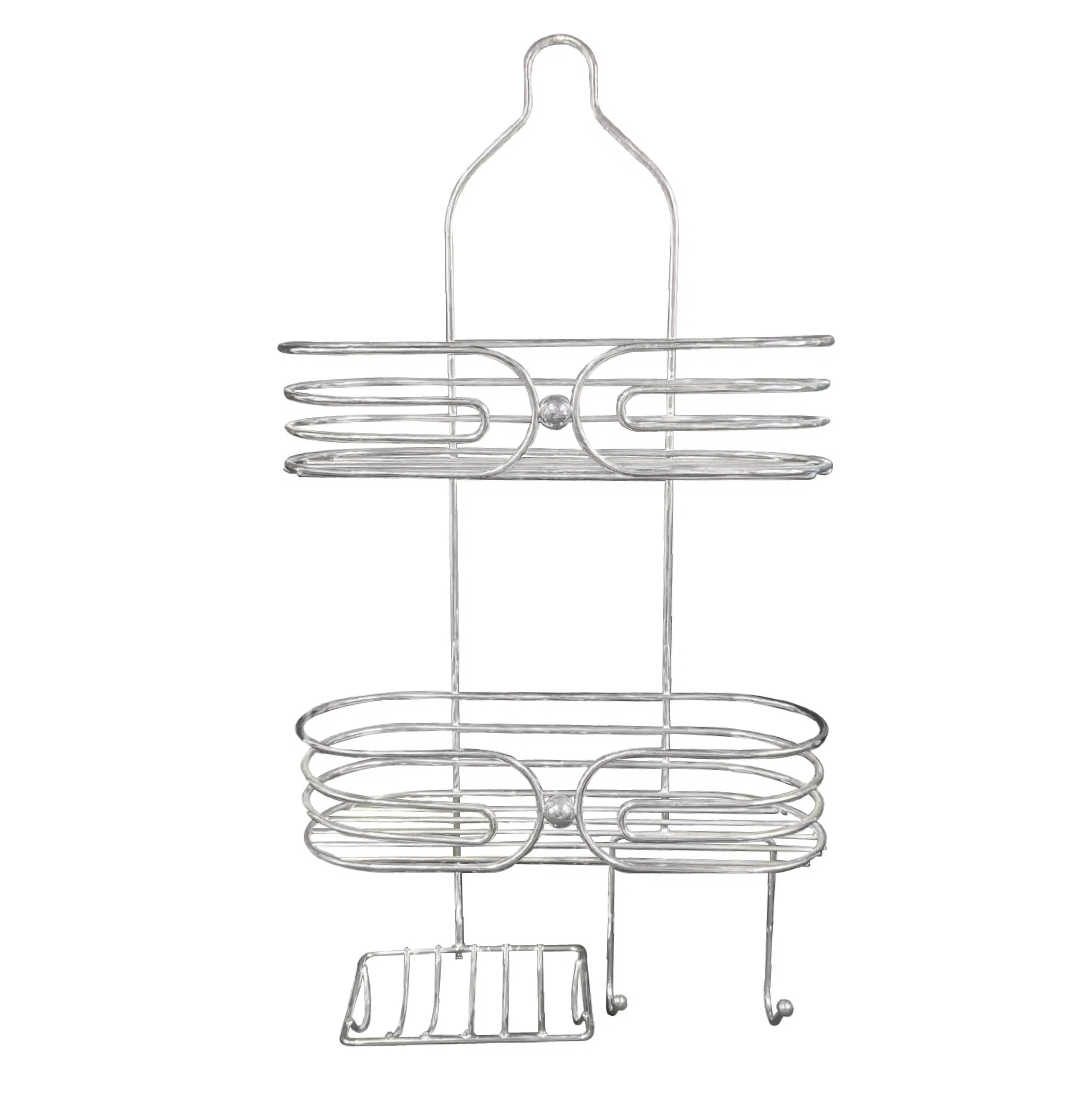 2 Tier Bathroom Hook Hanging Caddy Shower Shelf Baskets Chrome Hardware Fittings