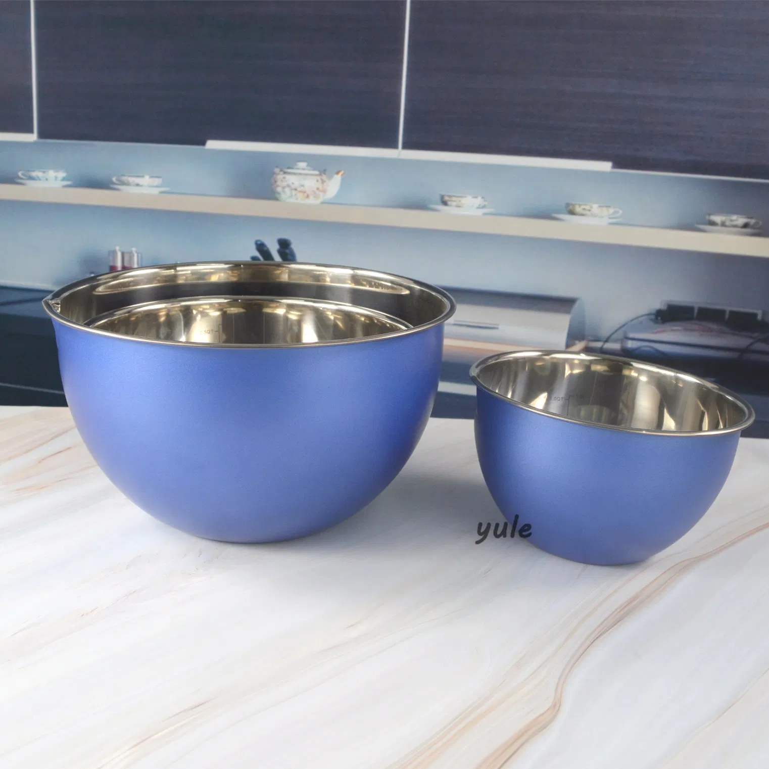 China Factory Kitchenware blue Color Salad Containers with Lids Food Grade Material Stainless Steel Mixing Bowl