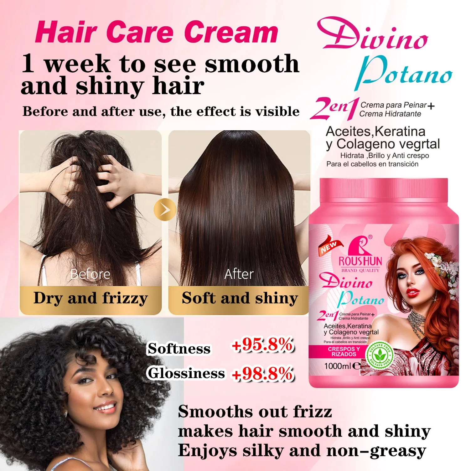 Roushun Pink Hair Treatment: 1-Week Shiny & Frizz-Free Hair