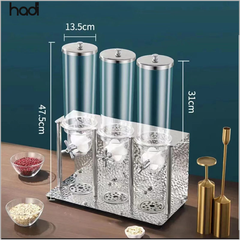 Commercial Double Tank Golden Breakfast Cereal Dispenser for Hotels Modern Counter Top Stainless Steel and Plastic Dispenser