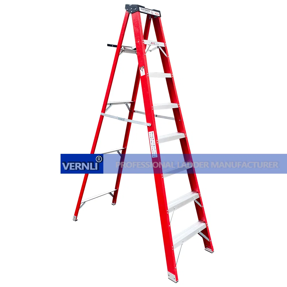 Industrial Fiberglass Non-Conductive Multipurpose Back Tool Tray Wide Step a Type Ladder
