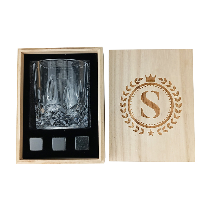 Lead Free Old Fashioned Crystal Rotating Whiskey Glass with Stones Gift Set