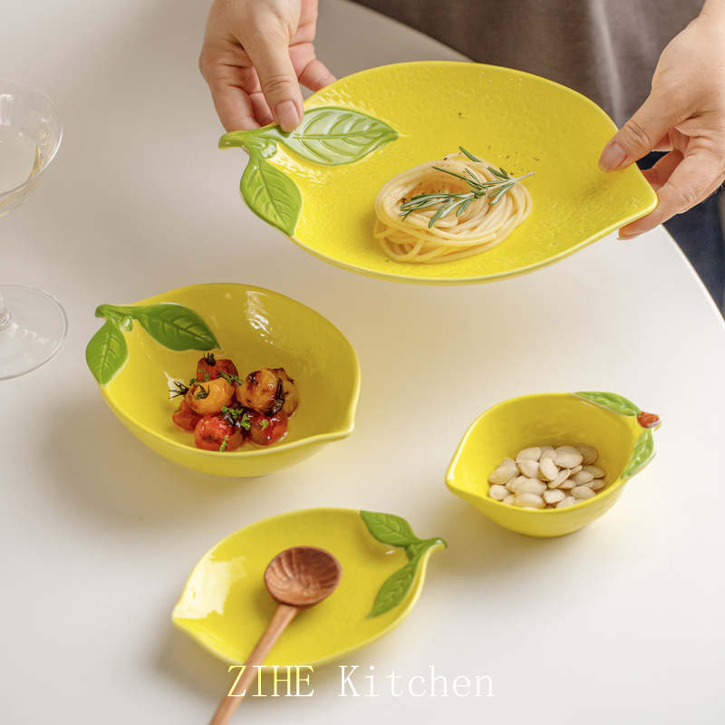 Lemon Creative Children's Home Ceramic Dessert Salad Bowl, Plate, Dish and Tableware