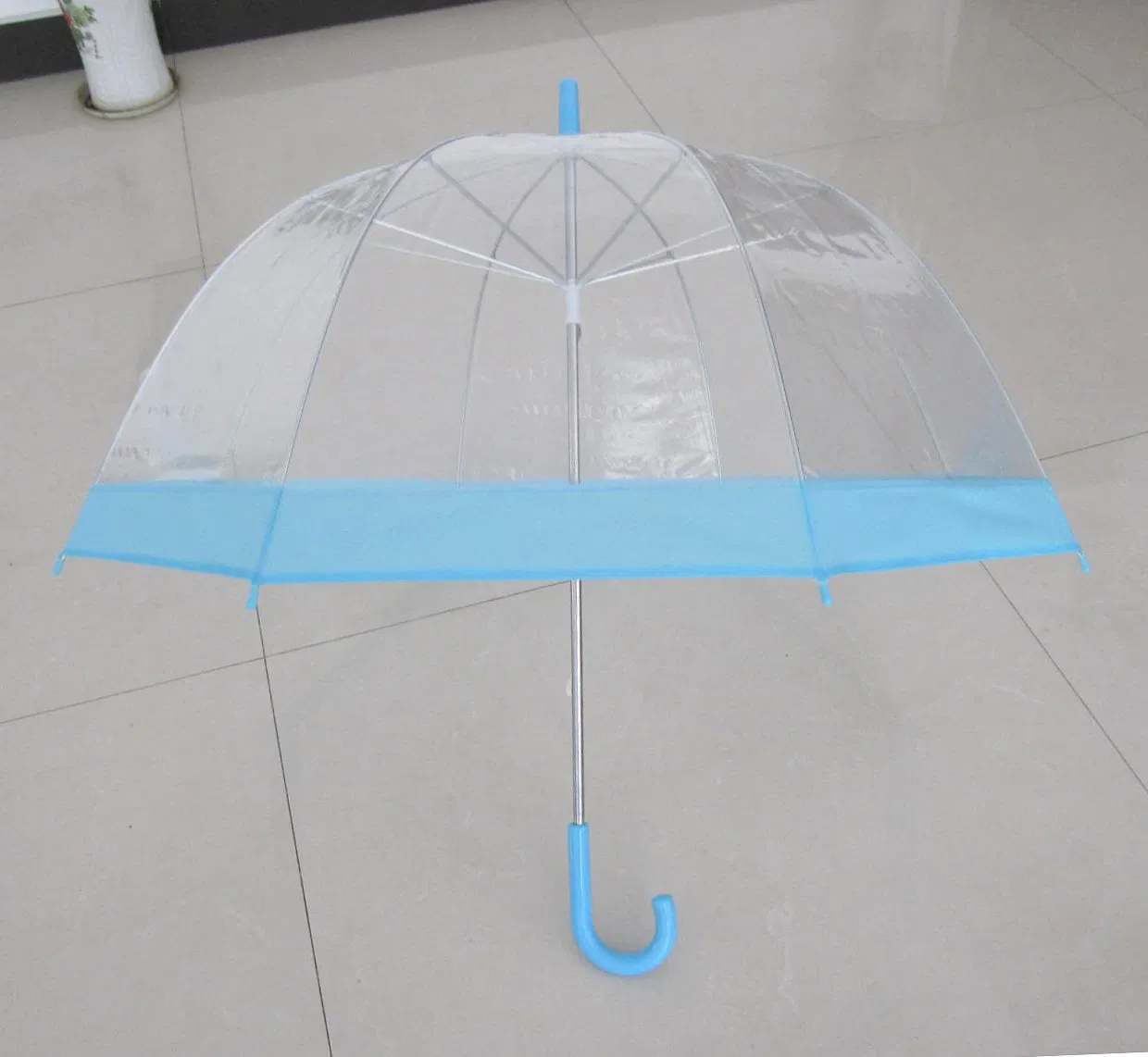 23inch 8ribs Straight Manual Apollo Dome Transparent Poe Umbrella Pink Points Printing