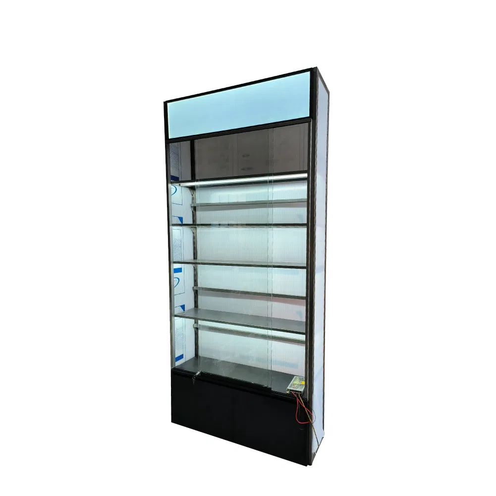 Tempered Glass Cosmetic Display Cabinet Supermarket Store Wood Cosmetic Display Rack