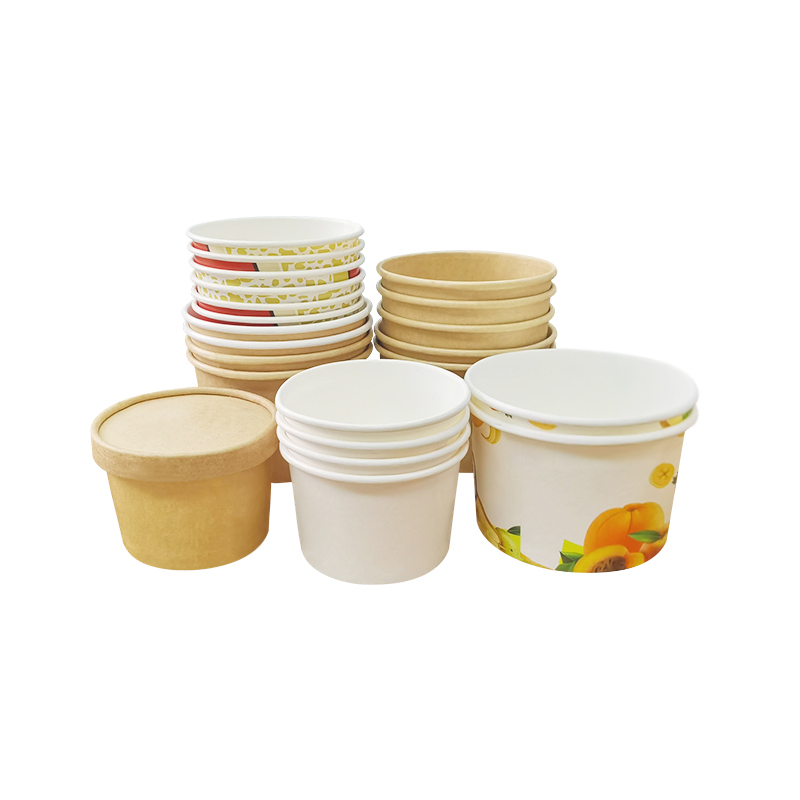 Custom Logo Disposable Ice Cream Packaging Container Bowl Cup with Lid