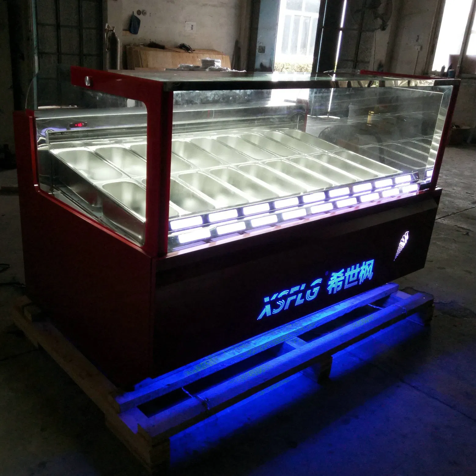 16 Flavours Gelato Display Plain Glass Showcase