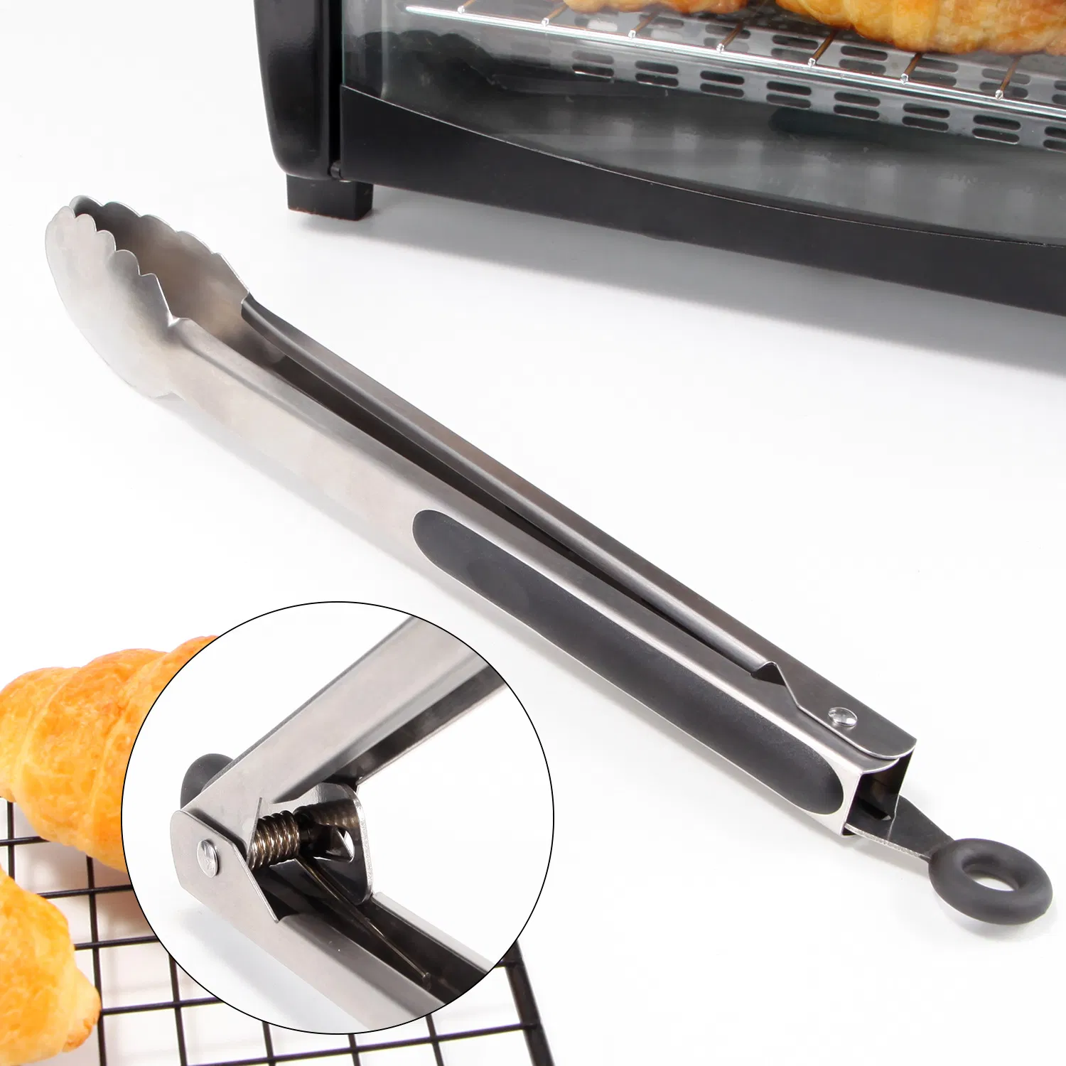 7 9 12 Inch Household Anti-Skip Stainless Steel Food Clip for Bread Snacks Kitchen Tongs