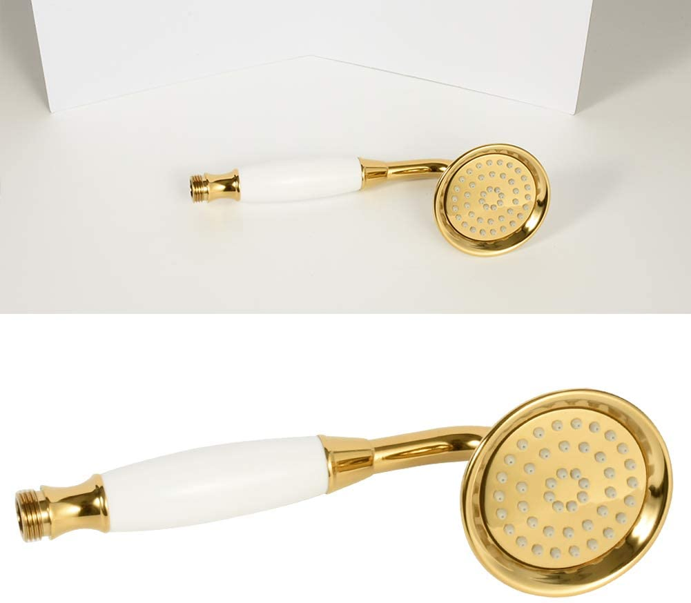 Vintage Hand-Held Shower Rain Sprayer Telephone Shaped Brass Ceramic Shower Head with 59 Inch Hose for Bathroom (Gold Finish)