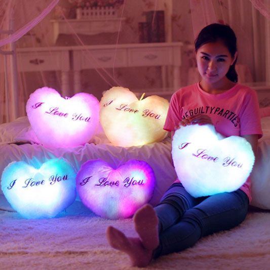Luminous Colorful LED Love Heart Glowing Plush Pillow Stuffed Toys