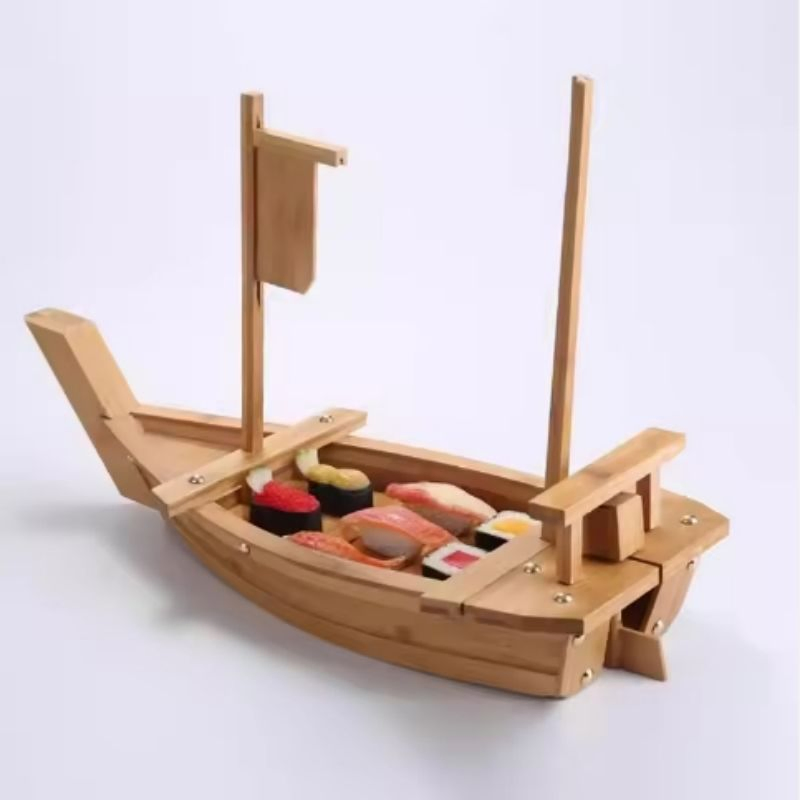 Wholesale Food Grade Wood Sushi Boat Sashimi Serving Tray Container