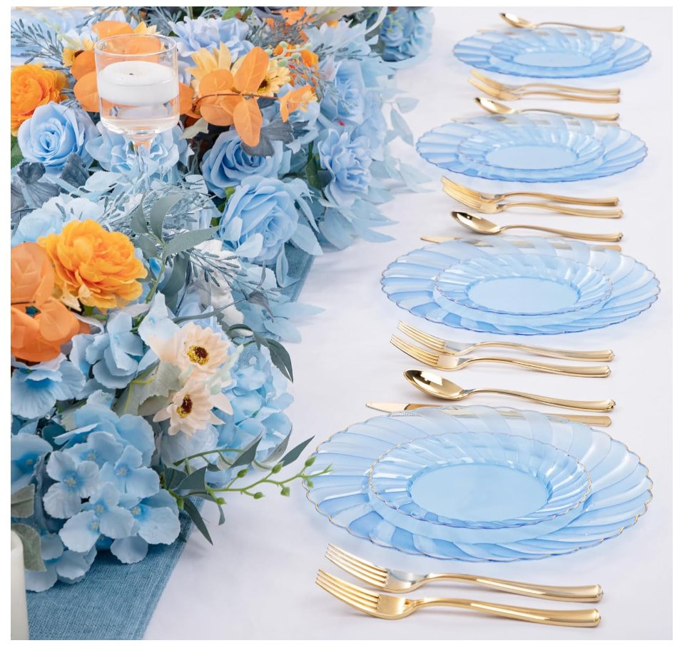 Custom Logo Printing Serving Plastic Party Dinnerware Round Dinner Tableware Wedding Plates Disposable