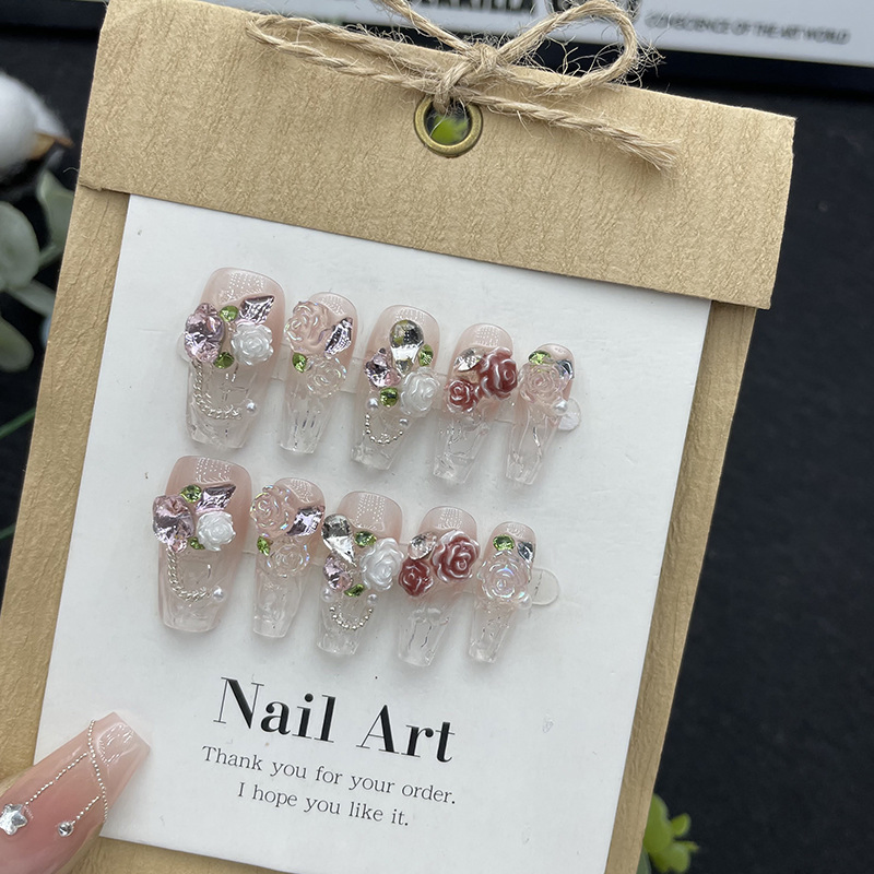 Handmade Luxury Long Coffin Finger Nails Full Cover Artificial Art Press on Acrylic Nails Tips