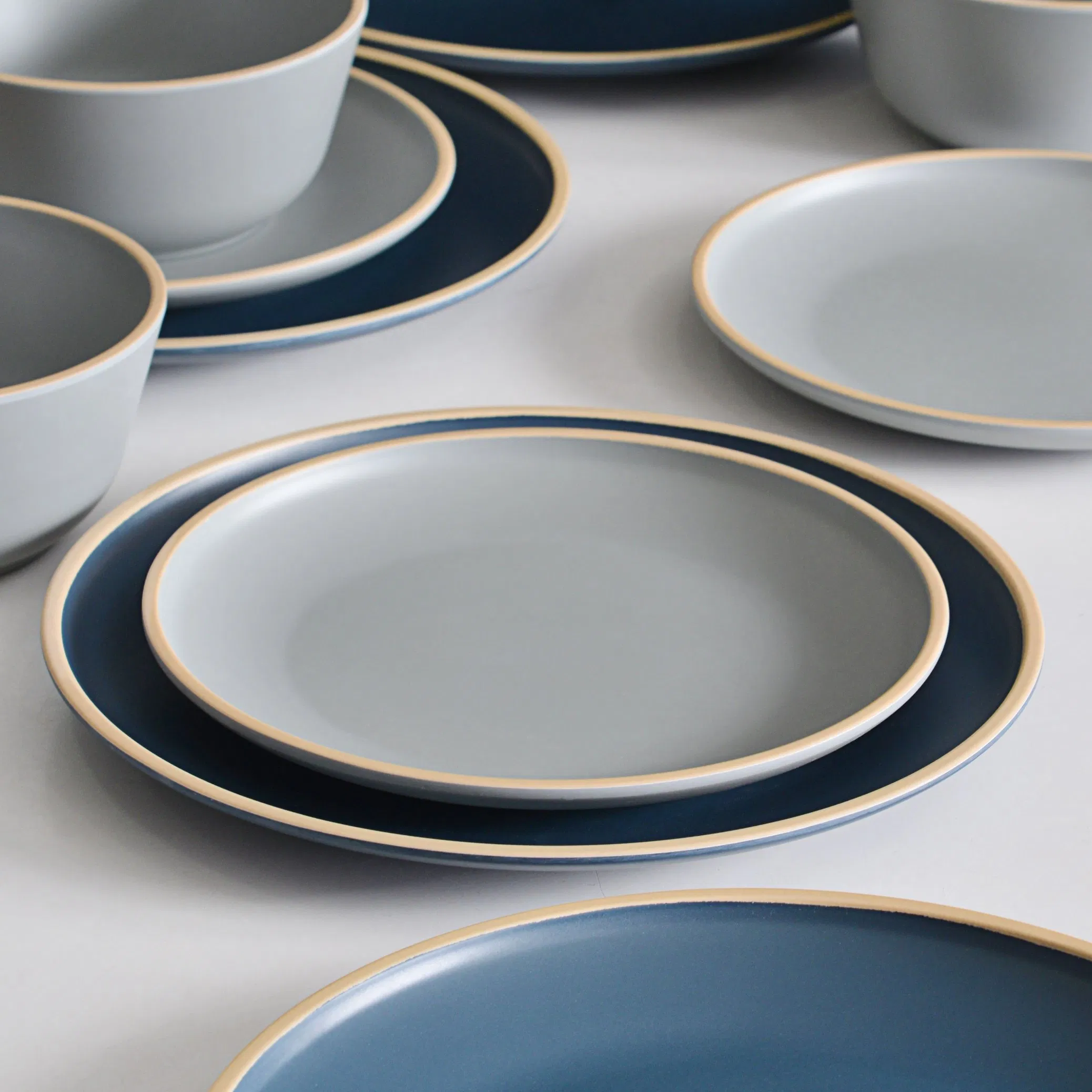 Camping Outdoor Dinner Plate Blue Plate Household Dinnerware Set Melamine Gray Bowl