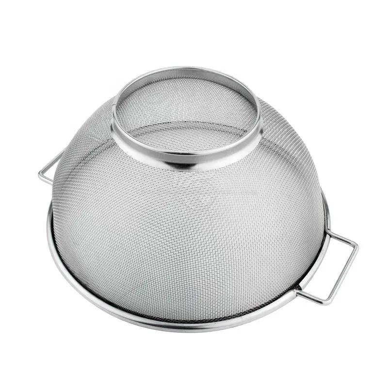 Stainless Steel Micro-Perforated Colander Professional Strainer with Heavy Duty Handles and Self-Draining Solid Ring Base
