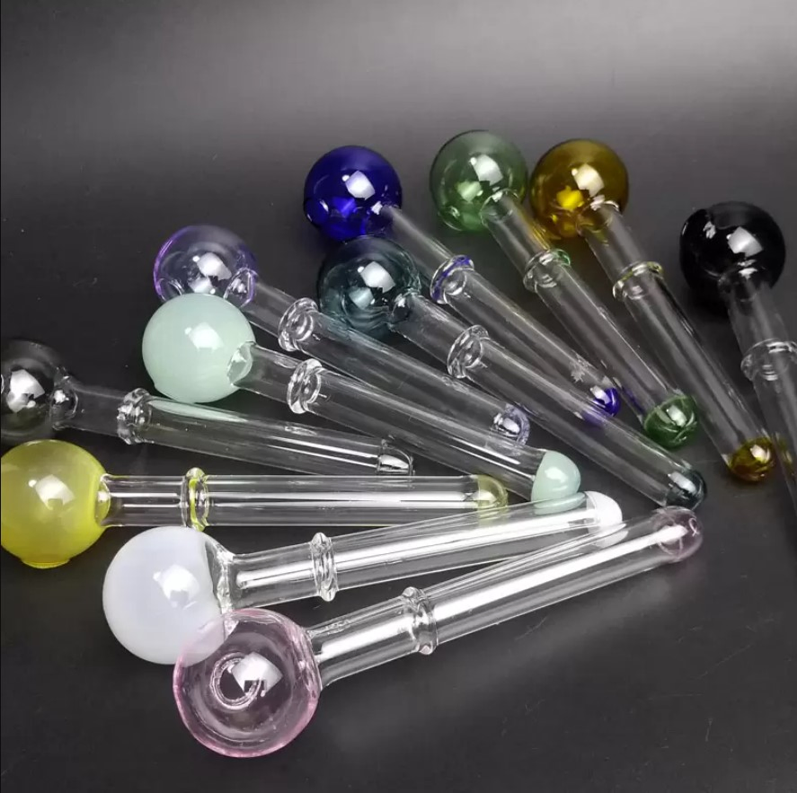 Colorful Great Pyrex 12cm Stright Type Round Ball Glass Smoking Pipes Oil Burner Pipe Glass Water Pipes