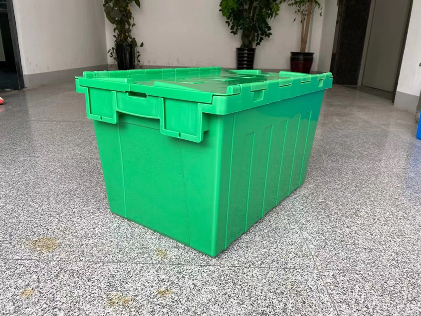 Logistic Warehousing Big Plastic Stack and Nest Tote Box with Hinged Lid