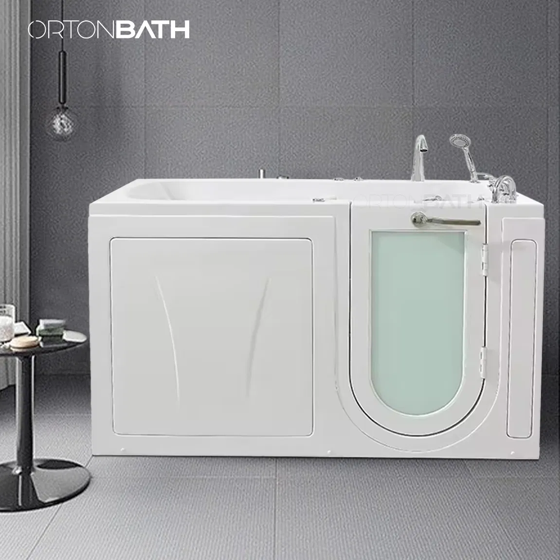 Ortonbath Ada Walk in Whirlpool Bathtub for The Disabled Air Jetted Massage SPA Acrylic Freestanding Bathtub for Elders