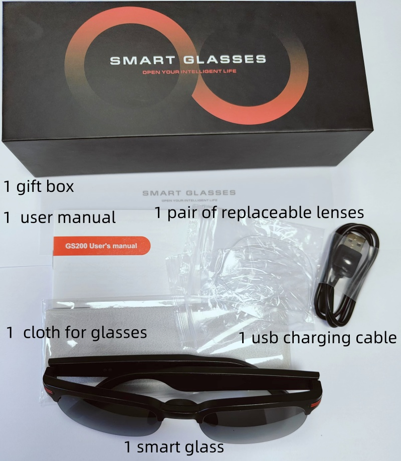 Easy Change Lens Dismountable Rechargeable Glasses GS200 Smart Eyeglasses for Women Man Drive Sports Hands Free