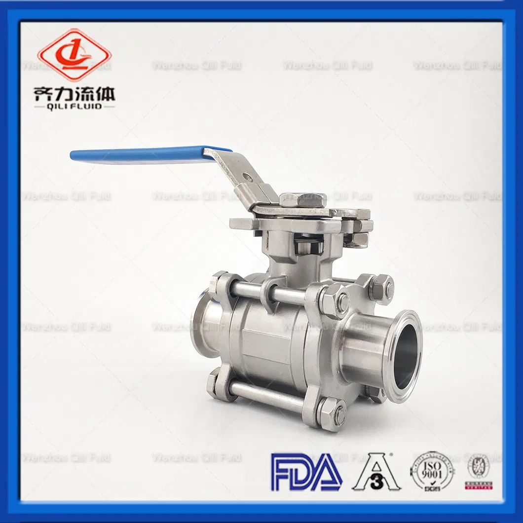 Sanitary Stainless Steel 3PCS Ball Velve with High Platform Manual & Pneumatic