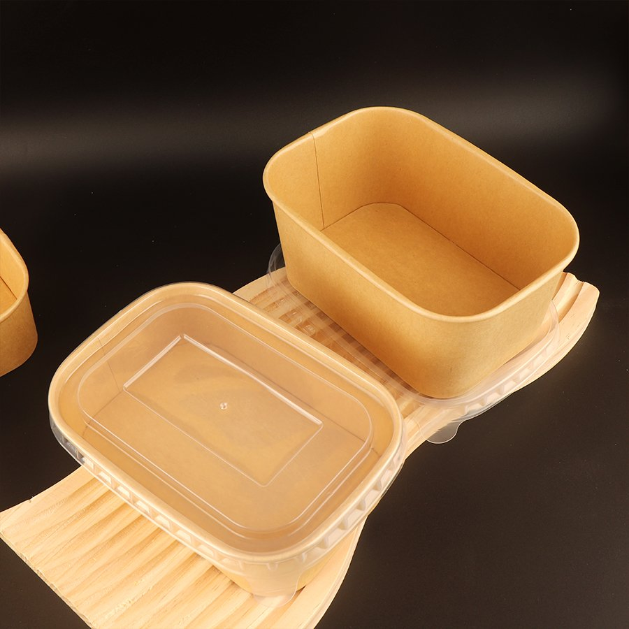 Customized Logo Food Container Disposable 1300ml Soup Container Brown Salad Kraft Paper Bowl with Lid