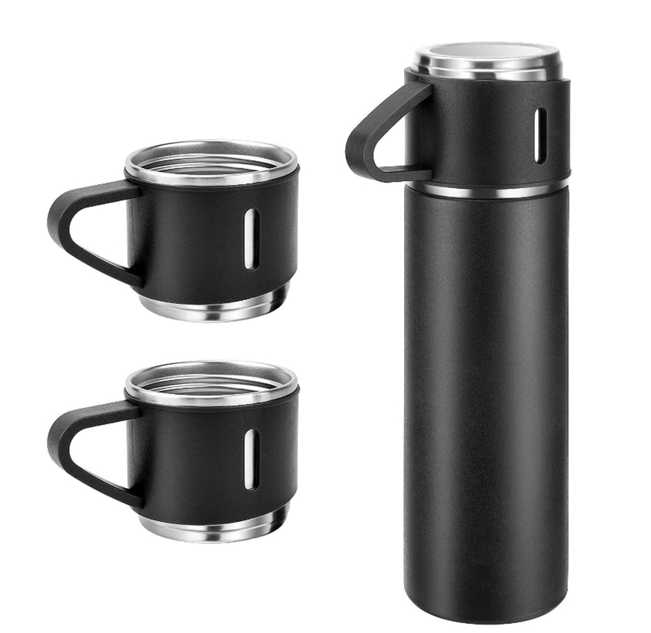 Manufacturer Christmas Gift Outdoor Travel Coffee Tea Vacuum Flask Stainless Steel Water Bottle Gift Set with 3 Cups