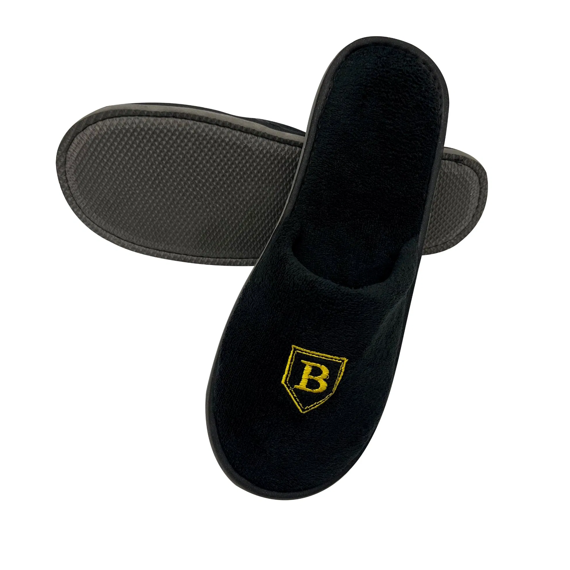 Custom 5 Star Hotel Supplies Embroidered Coral Fleece Hotel Disposable Slippers