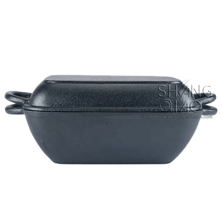 Чугунная прямоугольная жаровня-гриль 2 в 1