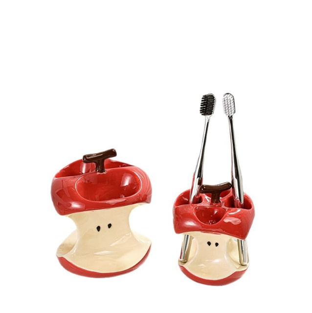 Apple Ceramic Toothbrush Holder, Drainable Toothbrush Base for Bathroom Sink