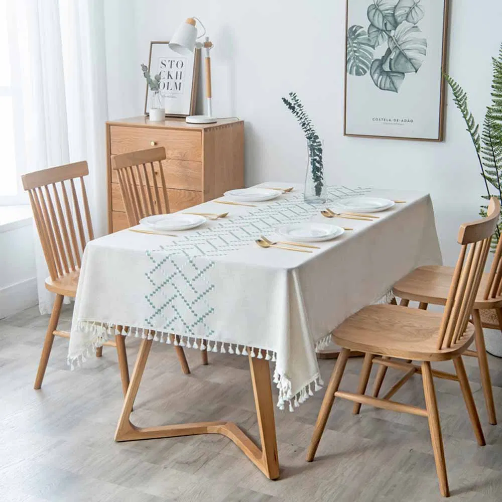 Nordic Style Embroidered Tassel Tablecloth