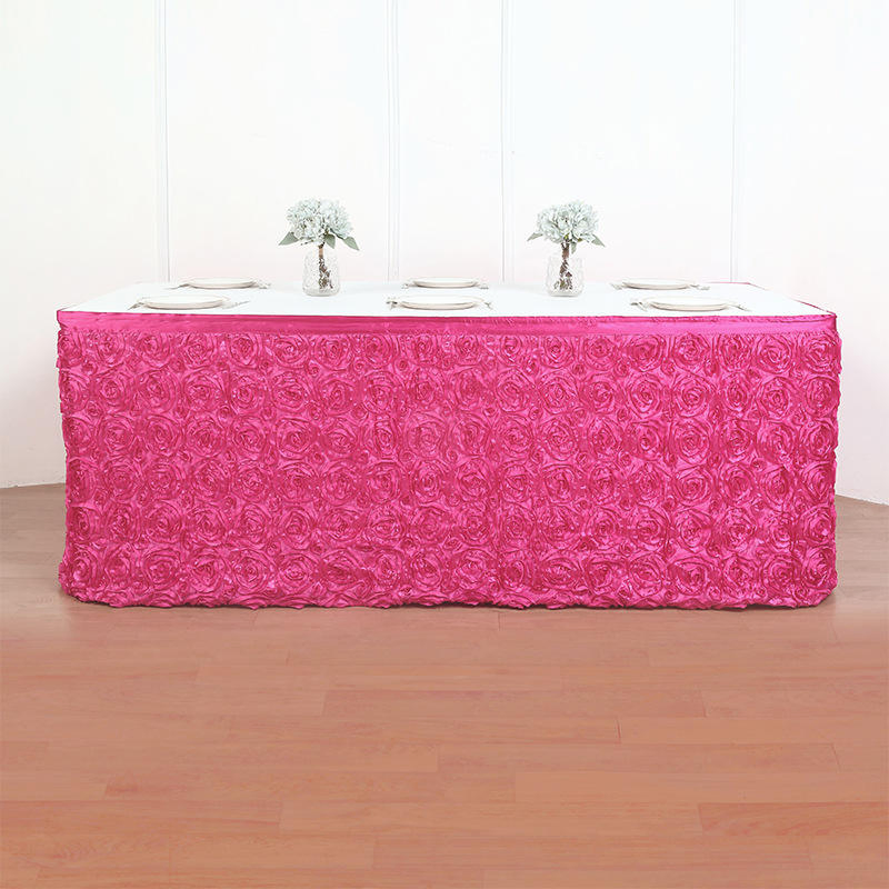 Wholesale Satin Rosette Custom Table Cover Tablecloth Wedding Banquet Polyester Round Table Skirt