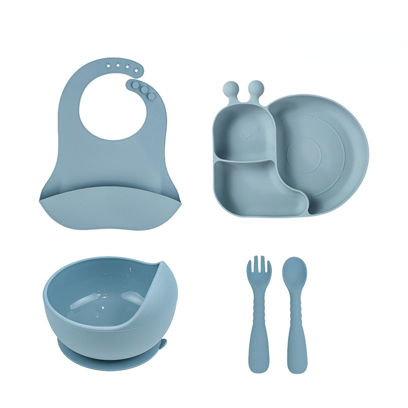 Maternal and Infant Silicone Complementary Food Plate Bib Cartoon Baby Anti-Fall Silicone Complementary Food Plate Baby Tableware Set
