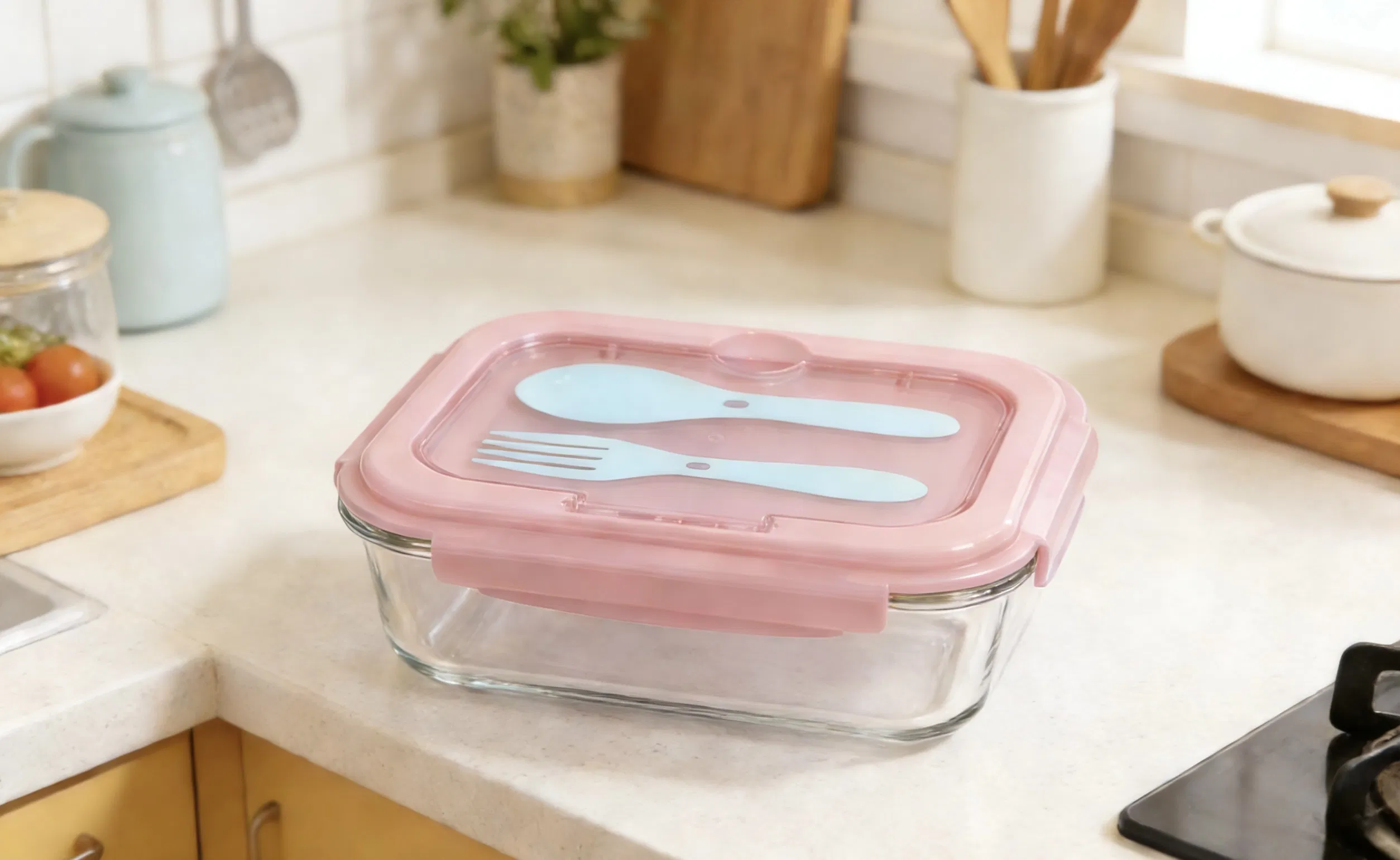 Bestfull Ecofriendly Airtight Meal Prep Glass Food Storage Containers Lunch Box with Lid and Plastic Cutlery