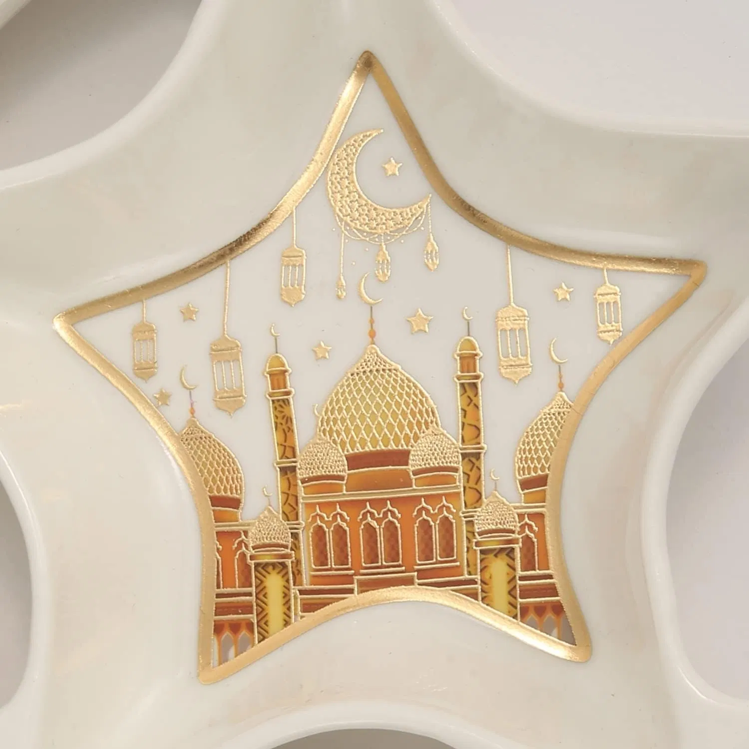 Ceramic Star Moon Shaped Serving Tray Eid Ramadan Plate, Dish Ramadan Kareem Decoration Tray Eid Mubarak Dessert Tray