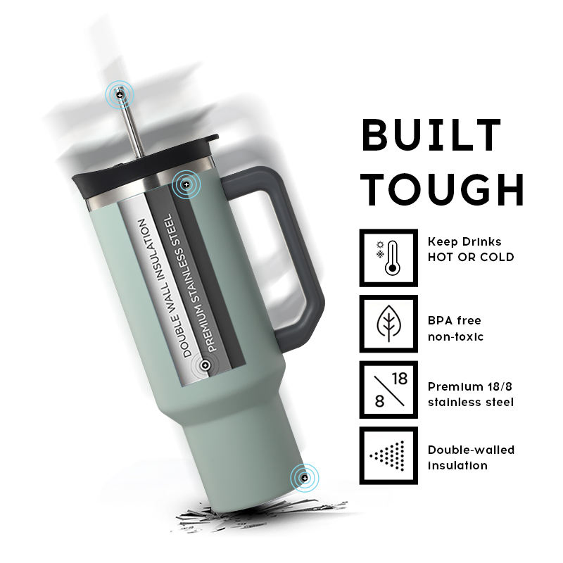 40oz Everich Hot Selling Double Wall Stainless Steel Morden Style Insulated Cup Travel Coffee Tumbler with Lid and Handle