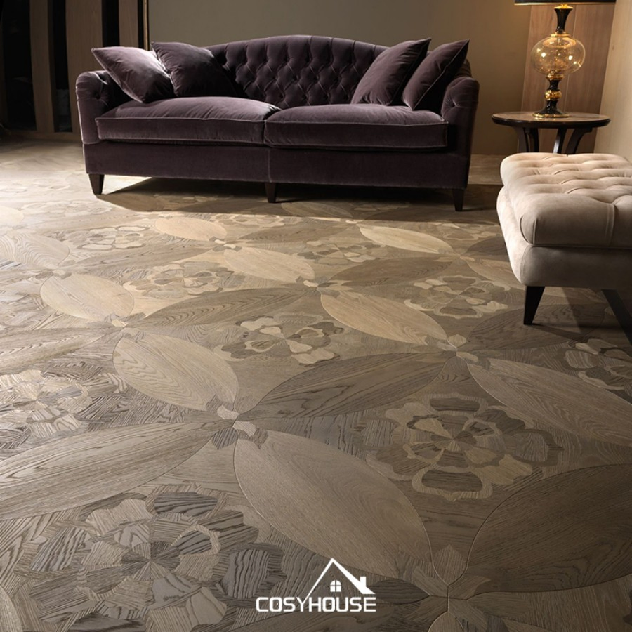 Artisan Engineered Parquet Flooring with Royal Medallion Design and Low-Gloss UV Coating for Luxury Australian Villas and Boutique Hotels