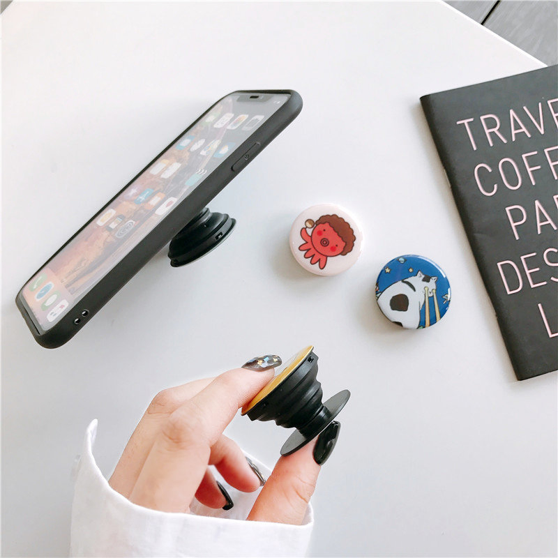 Solid Color Round Phone Holder Retractable Grip