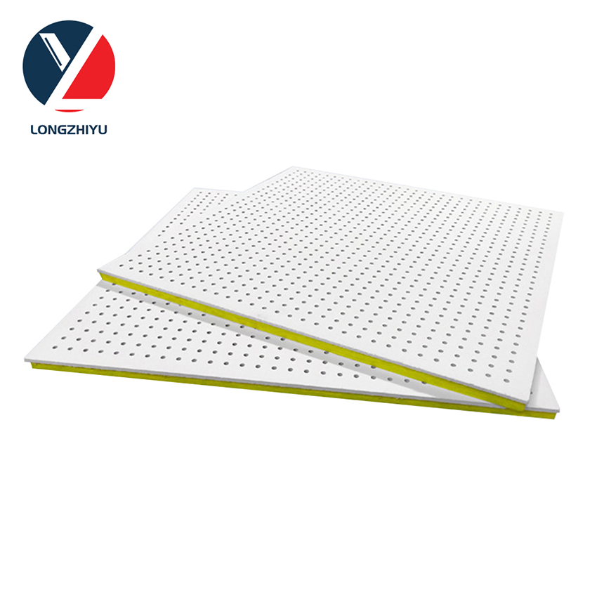 Decoration Material Noise Reduction Rock Wool Perforated Gypsum Soundproofing Board