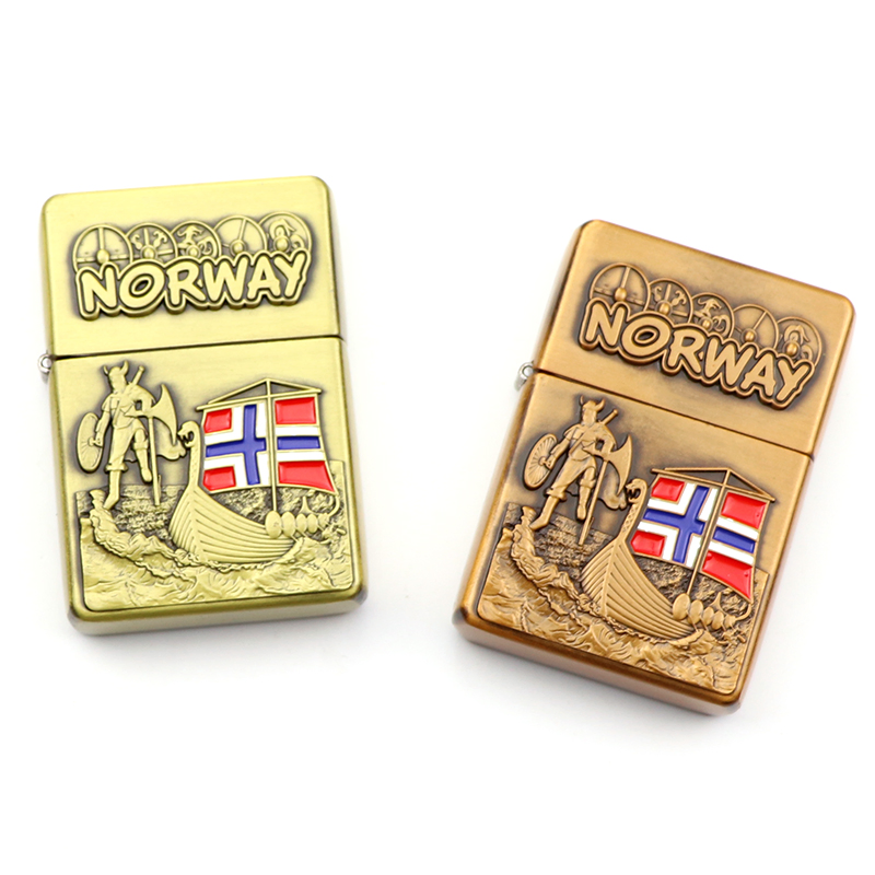 Wholesale Custom Logo Norway Souvenir Metal Lighter Cigarette Kerosene Lighter