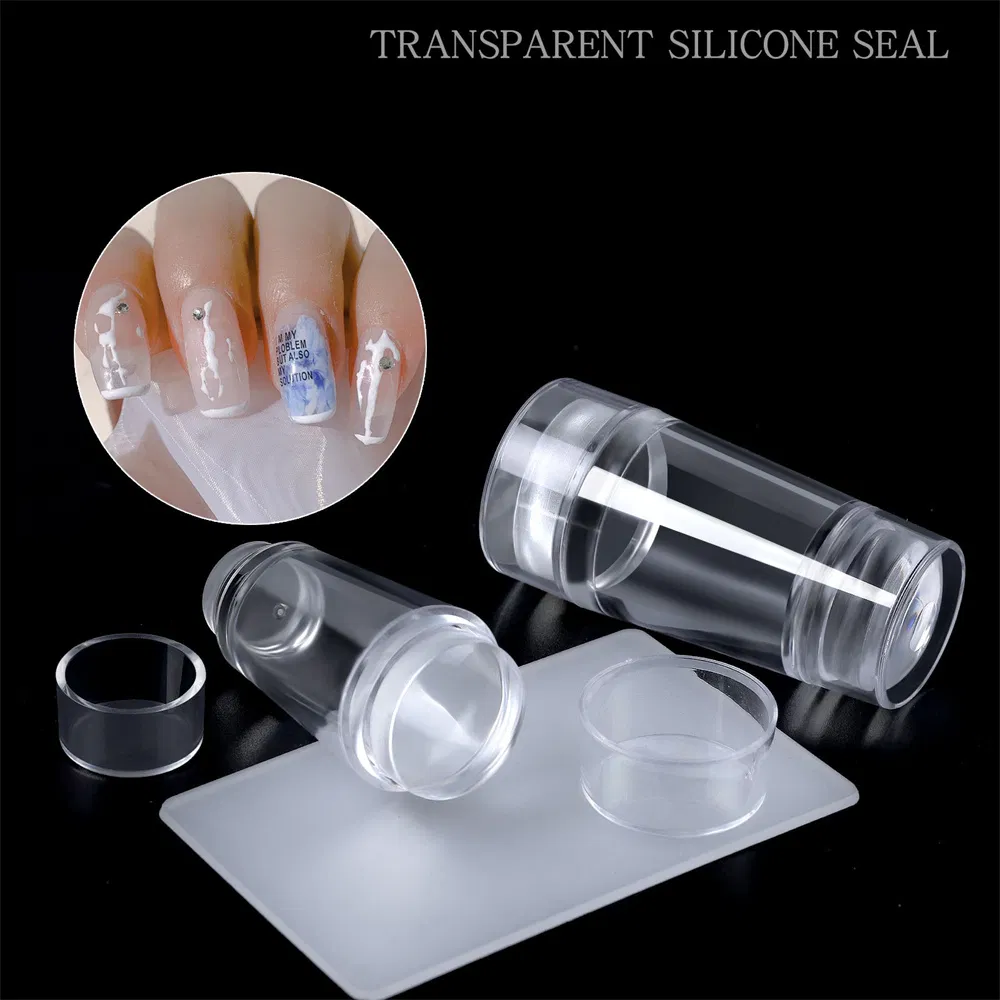 DIY Printer Silicone Nail Art Tool Double-Head Nail Stamper Scraper Transparent Nail Stamping Plate Nail Stamp with Scraper