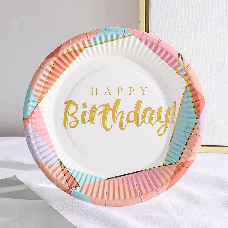 White and Gold Silver Chevron Star Stripe Dots Print Disposable Tableware 7 Inch Paper Plate for Birthday Anniversary Party