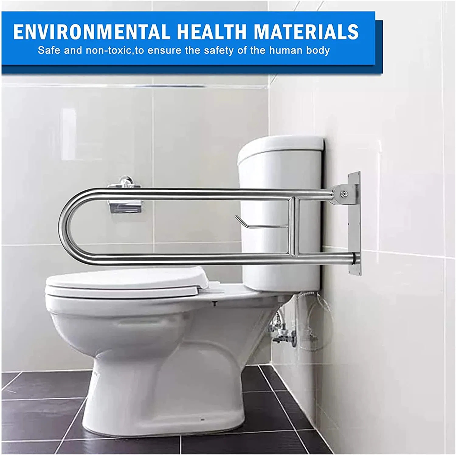 U Shaped Shower Grab Bar with Paper Holder Stainless Steel Grab Bar