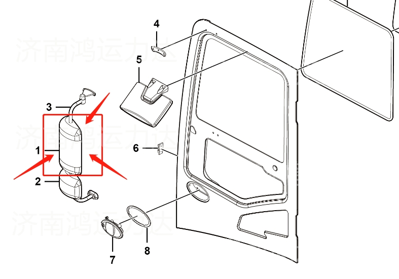 Заднее зеркало для карьерного самосвала LGMG (модели MT86, MT86H, MT95, MT96, MT105)