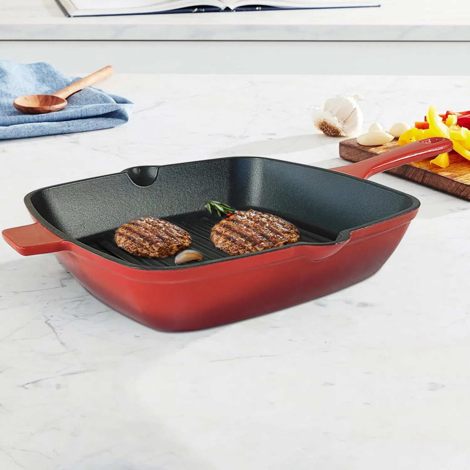 Wholesale Square Non-Stick Grill Pan Cast Iron Skillet Steak Pan Enameled Cast Iron Frying Pan