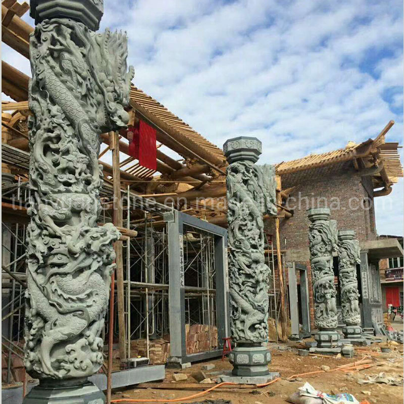 Outdoor Decorative Stone Dragon Column and Pillars