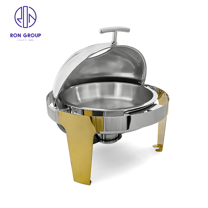 Factory Price Buffet Stove Visible Silver with Gold Rectangle Food Warmer Electric Ues Fuel Use Chafing Dish