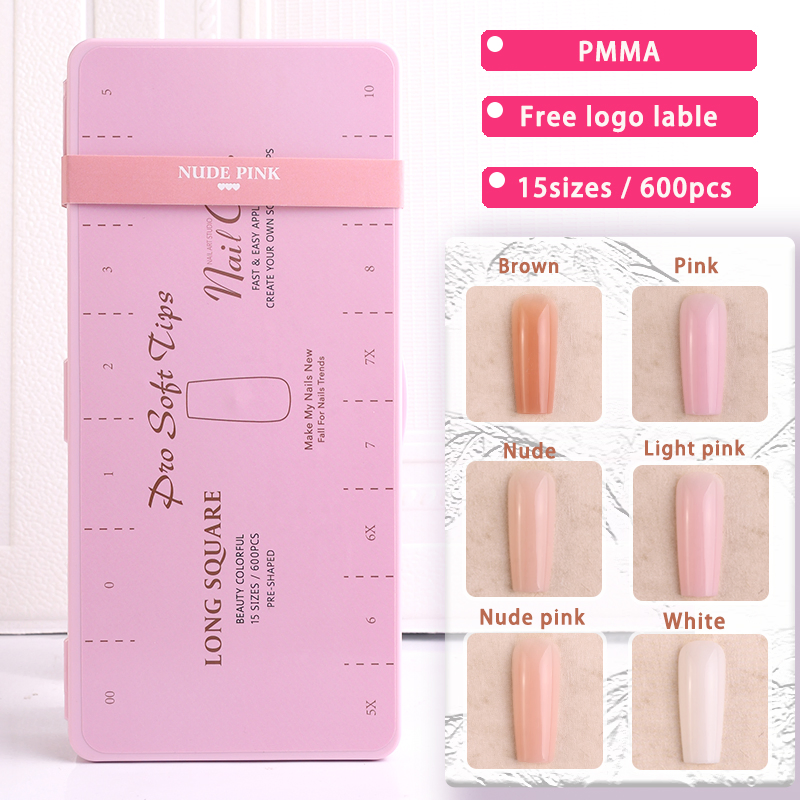 High Quality Nail Tips Acrylic Gradient Pink Long Square Acrylic Nail for Nail Art