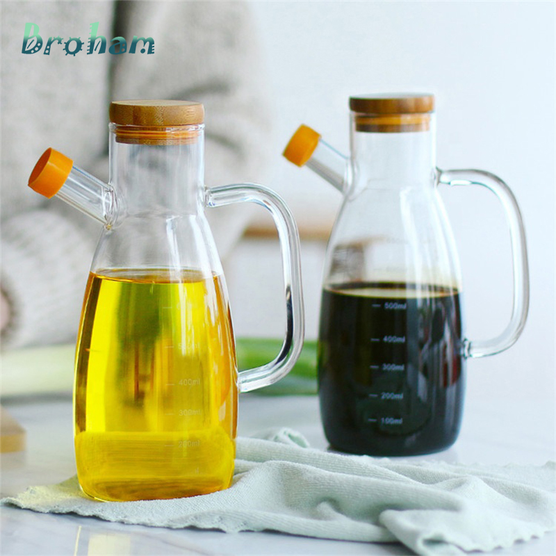 Cooking Dispenser Glass Bottles Olive Oil Bottle Dispenser Vinegar Spice Bottles Cooking Seasoning Bottle with Spout Sauce Gravy Leak Proof Dispenser