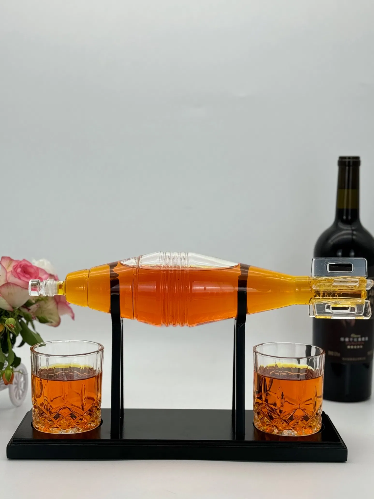Handcrafted Clear Glass Wine and Whisky Decanter Set