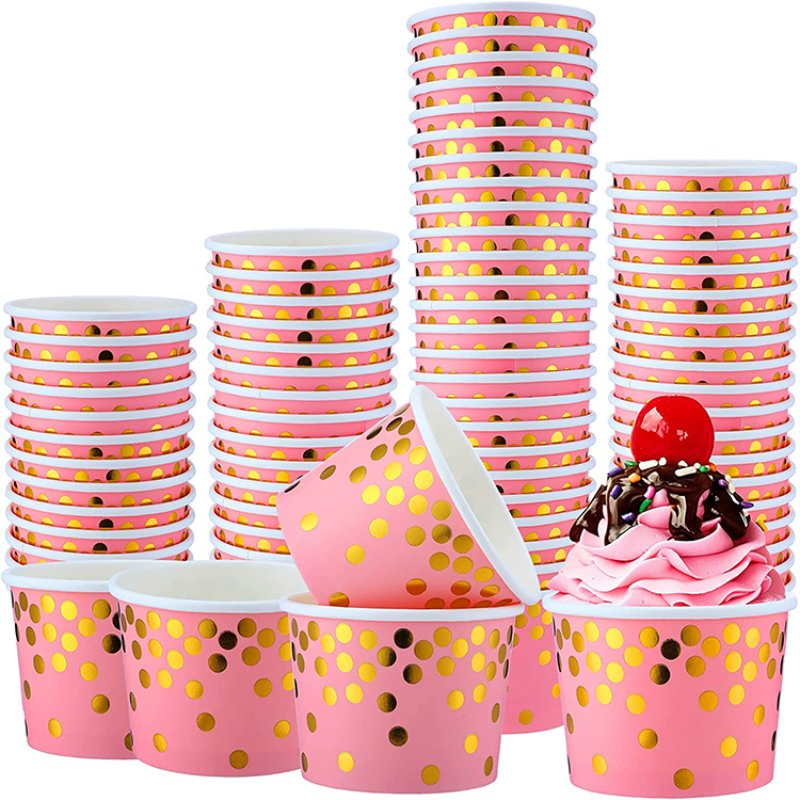 Custom Logo 3oz 4oz 6oz 8oz 12oz Disposable Ice Cream Paper Cups with Flat Lids
